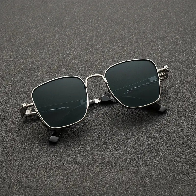 Men Driving Sunglasses Vintage Steampunk Square Sunglasses Metal Frame with Spring Hinges Women Eyepiece Trendy Driver Glasses